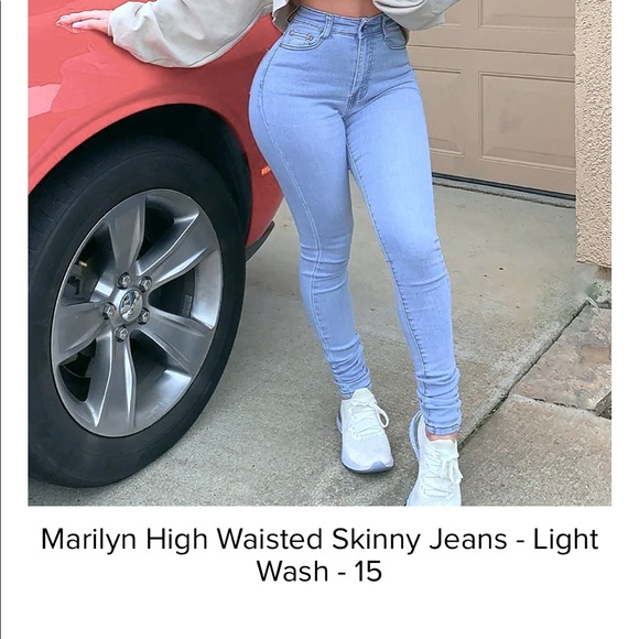 High Waisted Skinny Jeans - Light Wash - Picture 1 of 4
